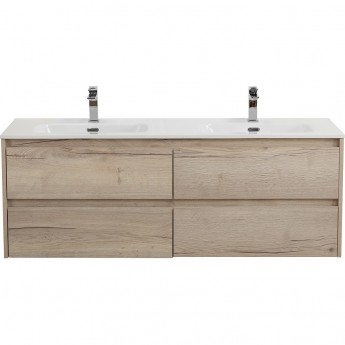 База под раковину подвесная BELBAGNO KRAFT-1400-4C-SO-2-RGB с четырьмя выкатными ящиками для раковины с двумя чашами, Rovere Galifax Bianco, 1400x460x500