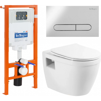 Комплект 4 в 1 унитаз, инсталляция, кнопка смыва, крышка-сиденье BELBAGNO
