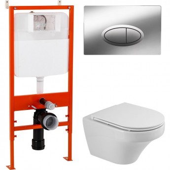 Комплект 4 в 1 Унитаз подвесной, сиденье, система инсталляции для унитазов, кнопка смыва BELBAGNO